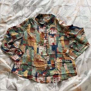 Colorful Cityscape Print Blouse